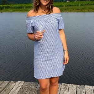 J Crew Linen Blend Striped Dress